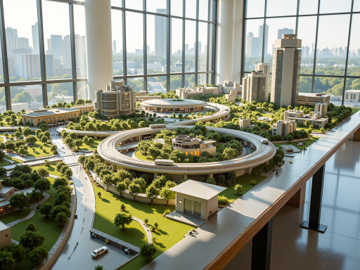 现代化城市建设概念图,高楼大厦林立,绿色植被环绕,展现未来城市发展的美好愿景