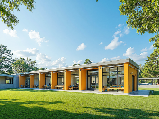 现代化学校建筑群,教学楼设计新颖,操场绿树成荫,校园环境优美宜人